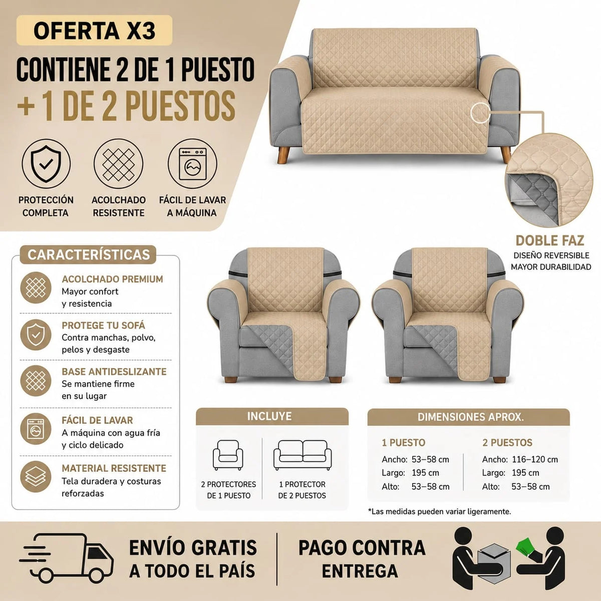 Protector Doble Faz para Sofá – Dos Estilos en Uno⭐️⭐️⭐️⭐️⭐️5/5