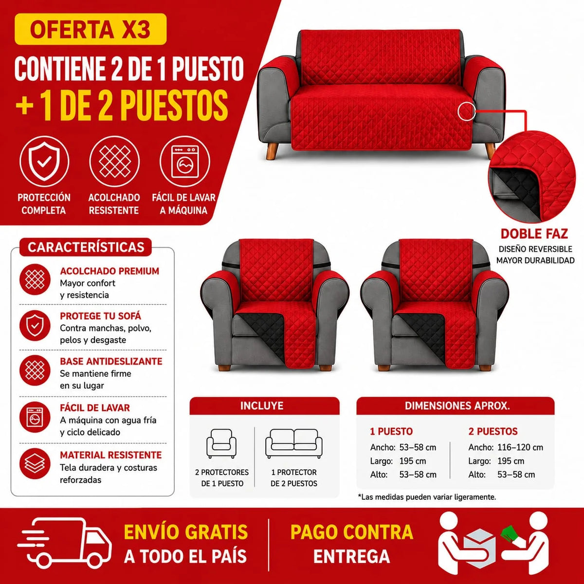 Protector Doble Faz para Sofá – Dos Estilos en Uno⭐️⭐️⭐️⭐️⭐️5/5